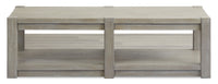 Clifford 60” Contemporary Solid Wood Coffee Table with Shelf and Casters - Calico Grey 