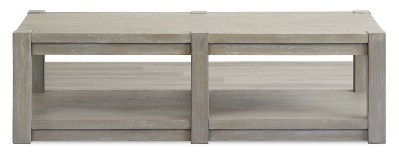 Clifford 60” Contemporary Solid Wood Coffee Table with Shelf and Casters - Calico Grey
