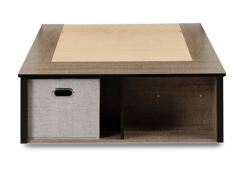 Everley Platform Bed with Built-in Storage & Baskets, Weathered Oak & Matte Black - Twin Size 