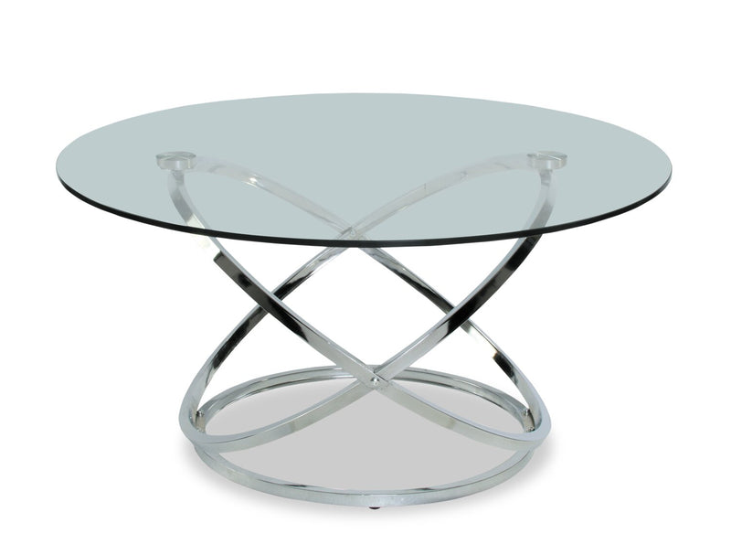 Hendrix 60\" Modern 2-Pack Glass Top Coffee + End Table - Chrome with Metal Base