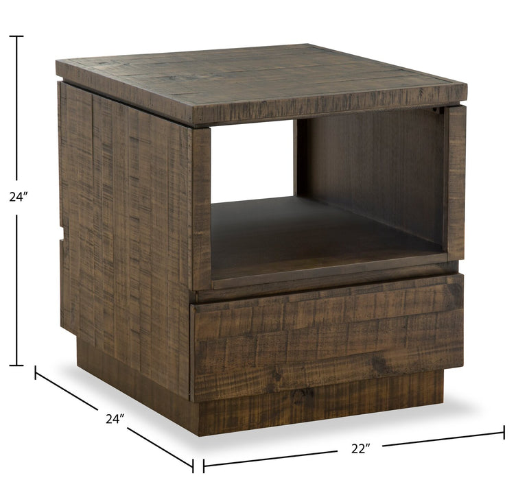 Elm 22” Rustic Pine End Table with Storage - Brown