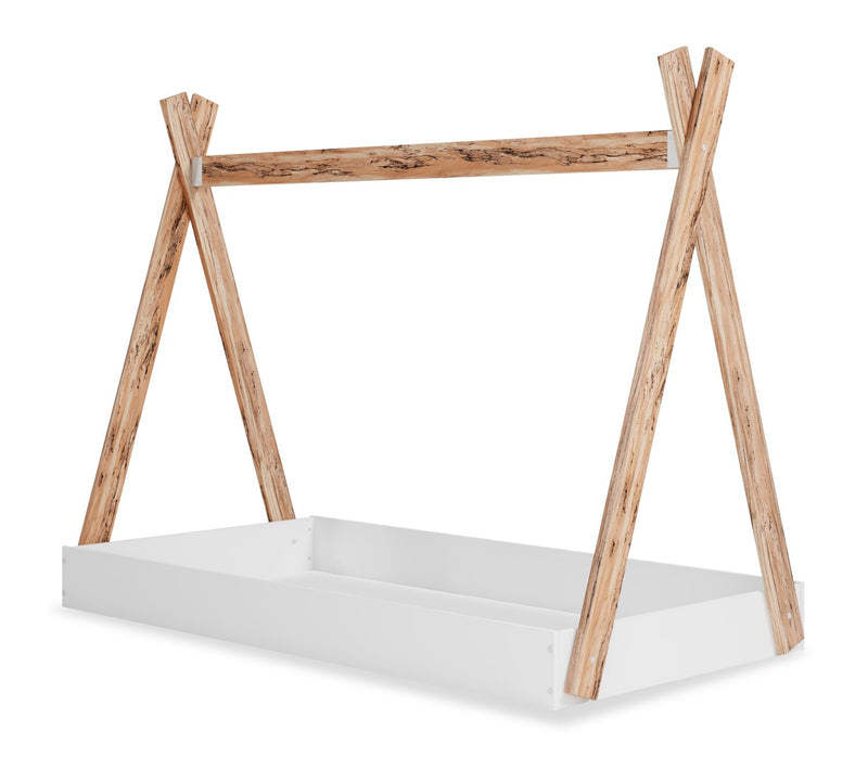 Wolf Platform Tent Bed for Kids, Two-tone White & Natural - Twin Size 