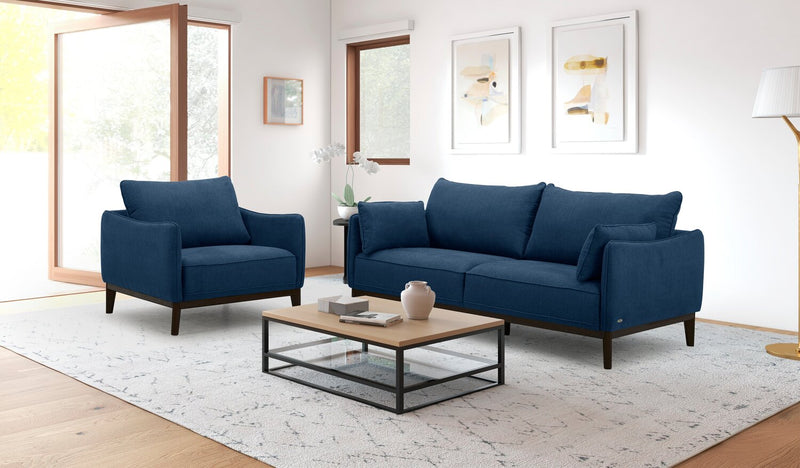 Cindy Crawford Home Gena 38.5\" Midnight Blue Linen-Look Fabric Chair with Removable Back Cushion