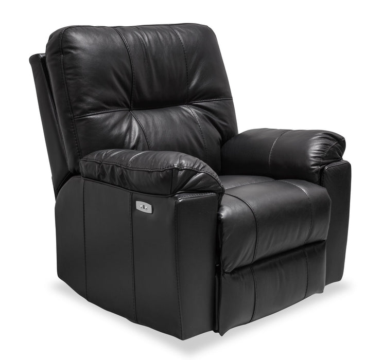 Canadian Made Dawson 40\" Genuine Leather Power Reclining Chair with USB Port - Black