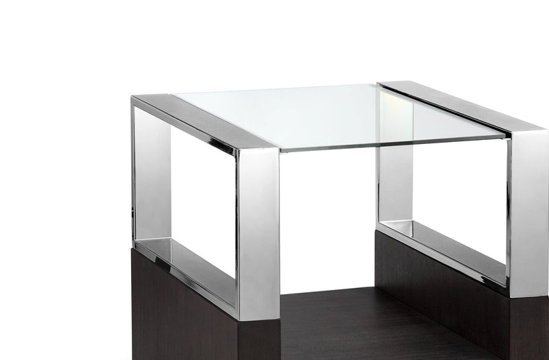 Perrin 24\" Modern Glass Top End Table with Storage and Shelf - Graphite