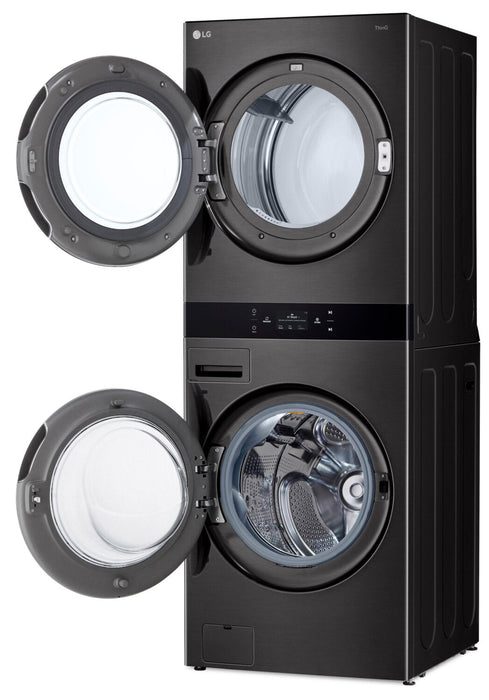 LG 5.8 Washer/7.4 Dryer Cu. Ft. Front-Load High-Efficiency Steam Washtower™ - Black Steel - WKEX300H… 