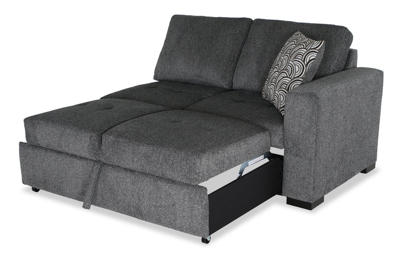 Made in Canada Legend 2-Piece Left-Facing Chenille Fabric Cuddler Sleeper Sectional - Pepper Grey