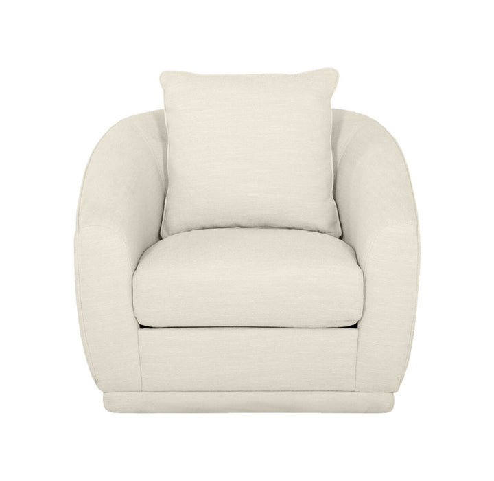 Rio 34.5\" Ivory White Chenille Fabric Swivel Accent Chair with Reversible Seat Cushion