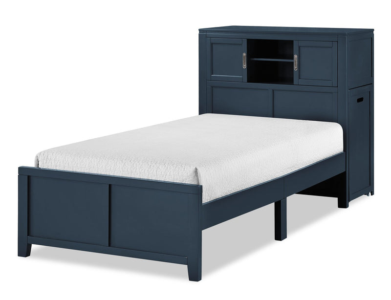 Quinn Twin Bookcase Bed with Desk - Blue