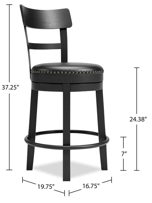 Otis Counter-Height Stool with Swivel Seat & Vegan Leather Fabric, 24\"H, Metal - Black 