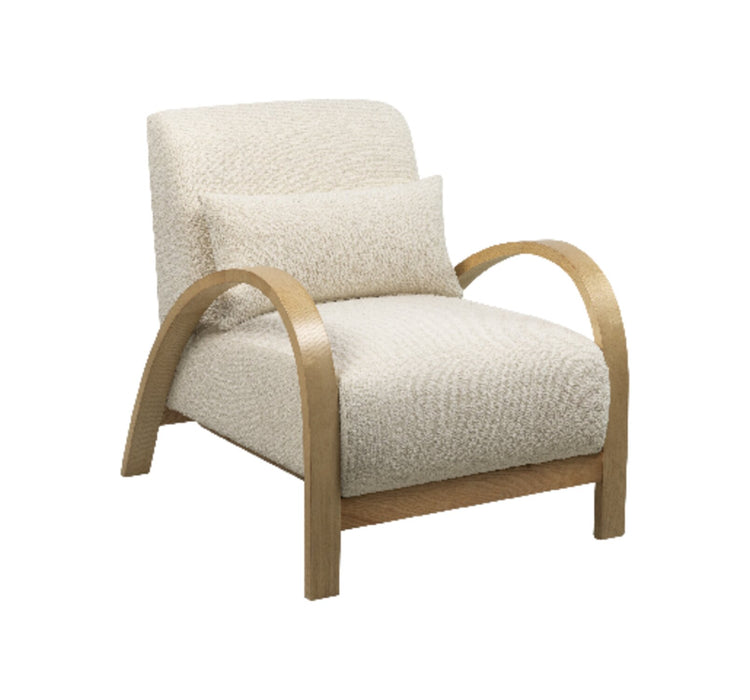 Loft 27.55\" White Boucle Fabric Accent Chair with Accent Pillow and Wood Armrests and Legs