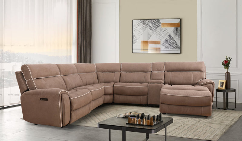 Cindy Crawford Home Newport 6-Piece Right-Facing Faux Suede Power Reclining Sectional - Taupe
