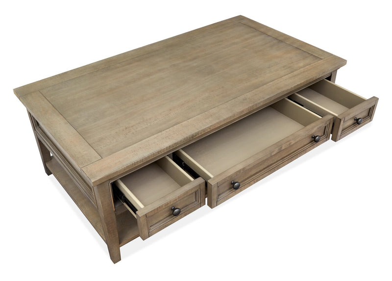 Hanson 50” Traditional Pine Coffee Table with Storage and Casters - Dovetail Grey