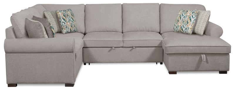 Scott Living Haven 3-Piece Right-Facing Chenille Fabric Sleeper Sectional with Storage Chaise - Grey 