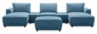 Voyage Modular 6-Piece Left-Facing Fabric Sectional with Console and Ottoman – Blue
