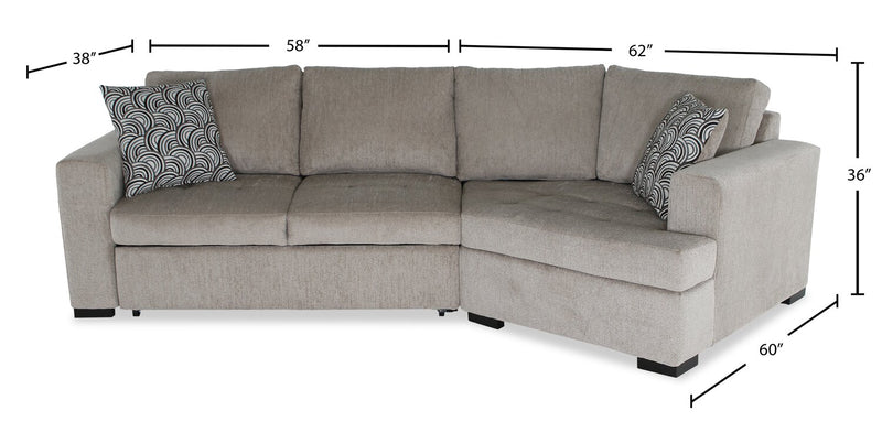 Made in Canada Legend 2-Piece Right-Facing Chenille Fabric Cuddler Sleeper Sectional - Platinum Beige