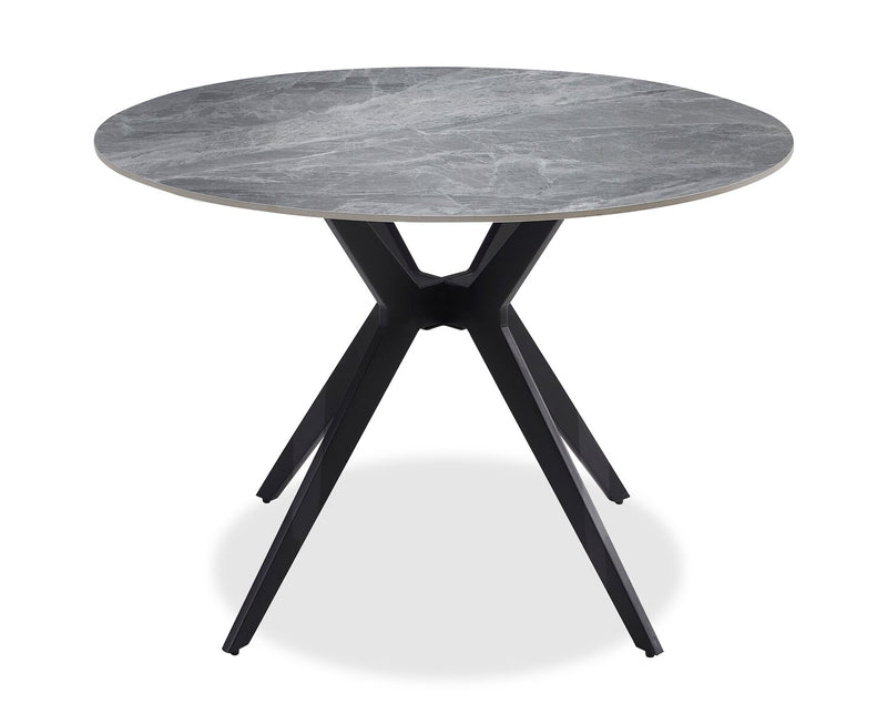 Luka 5pc Dining Set with Table & 4 Chairs, Sintered Stone Top, Metal, 43.5\"W Round - White/Beige