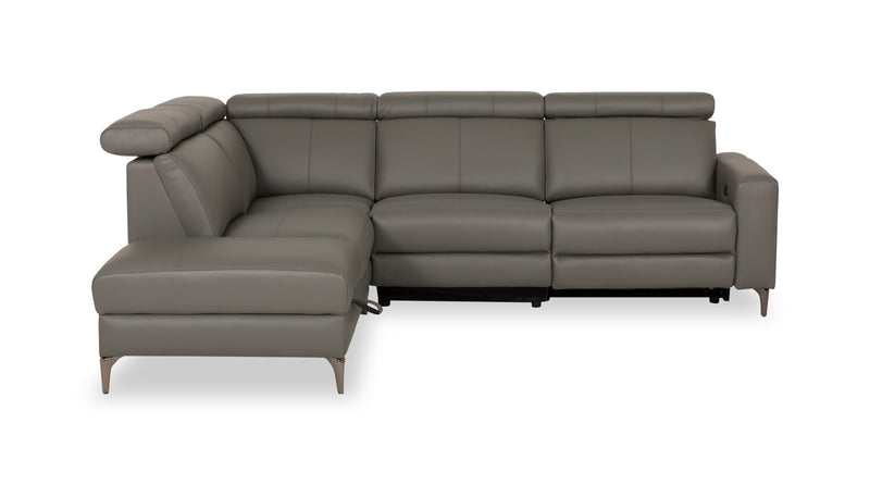 Valentino 3-Piece Left-Facing Grey Genuine Leather Power Reclining Sectional with Adjustable Headrests 