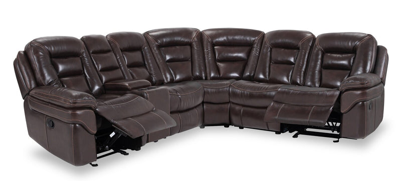 Leo 6-Piece Genuine Leather Reclining Sectional - Walnut
