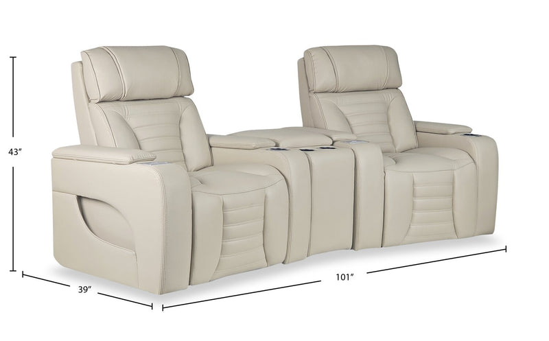 Zen 3-Piece Apricot Faux Leather Power Reclining Massage Home Theatre Sectional with Refrigerator Console