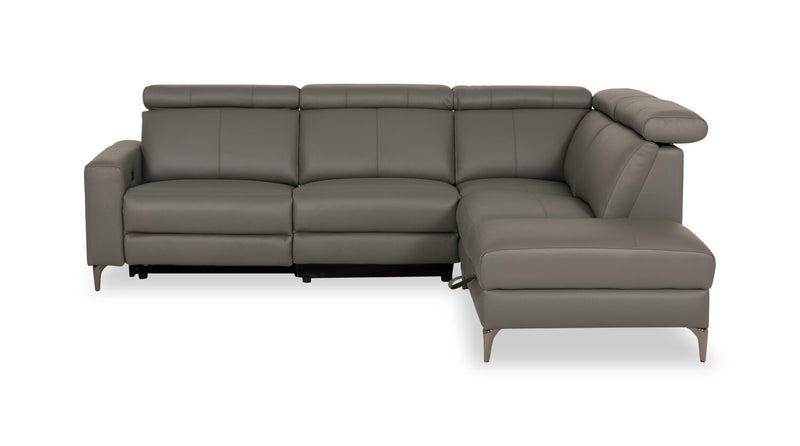 Valentino 3-Piece Right-Facing Grey Genuine Leather Power Reclining Sectional with Adjustable Headrests 