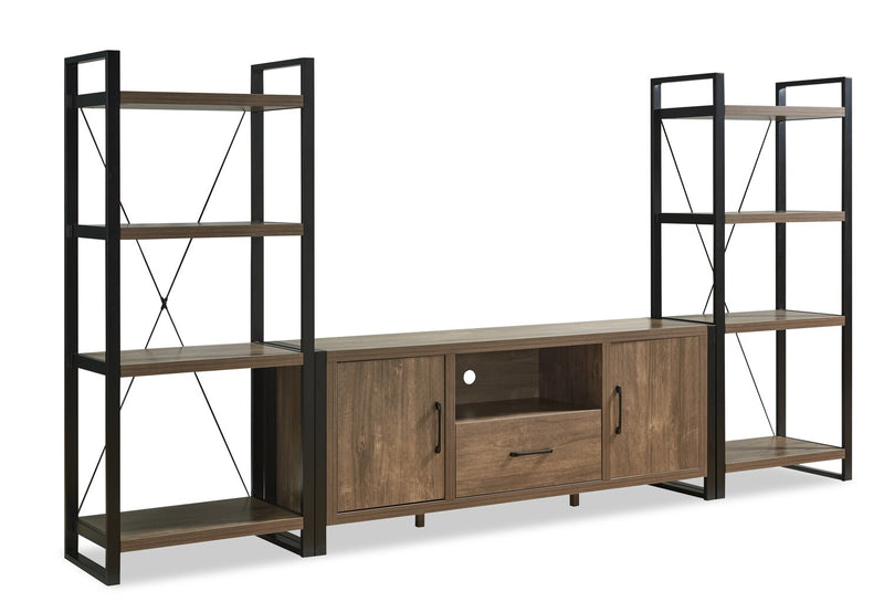 Alvin 66\" Modern 3-Piece Entertainment Centre with Storage and Cable Management for TVs up to 70\"- Hazelnut