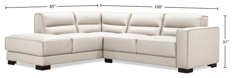 Citadel 2-Piece Left-Facing Top-Grain Genuine Leather Sectional with Wood Legs - Frost White 