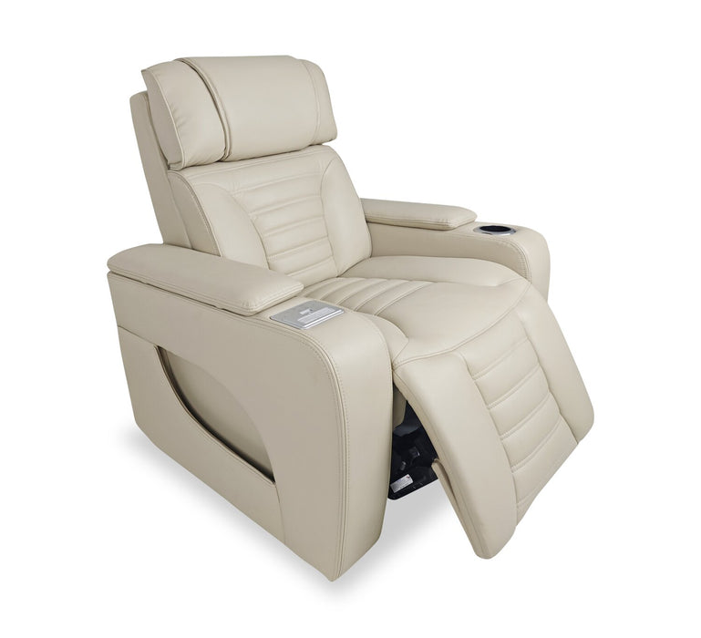 Zen 40\" Apricot Faux Leather Power Reclining Massage Chair with Power Headrest and Heated Seat