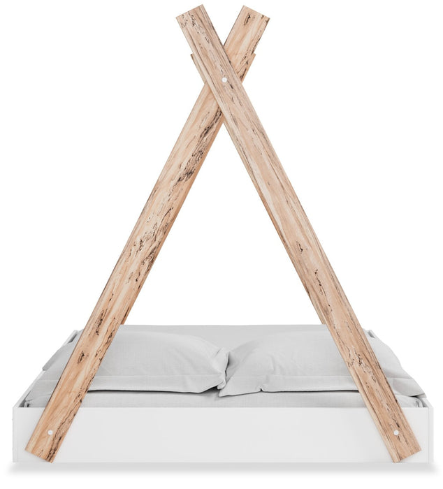 Wolf Platform Tent Bed for Kids, Two-tone White & Natural - Full Size 