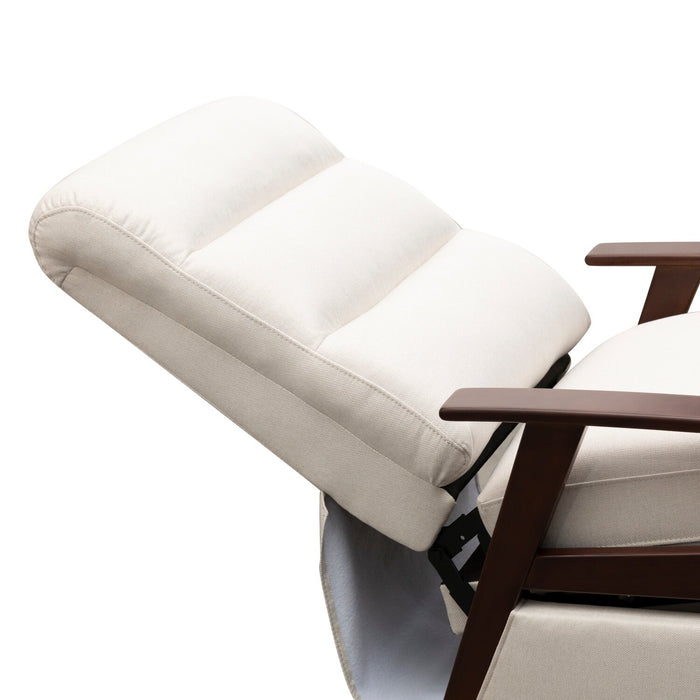 Bree 28.5\" Beige Linen-Look Fabric Pushback Reclining Accent Chair with Wood Armrests and Legs