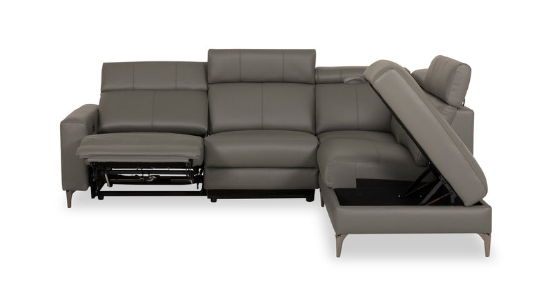 Valentino 3-Piece Right-Facing Grey Genuine Leather Power Reclining Sectional with Adjustable Headrests 