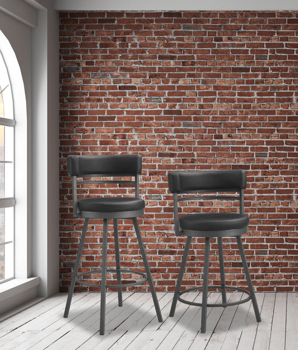 Mila Counter-Height Stool with Swivel Seat & Vegan Leather Fabric, 25\"H, Metal - Black 