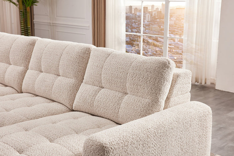 Scott Living Elevate Modular 4-Piece Beige Chenille Fabric Sectional with Power Sliding Chairs