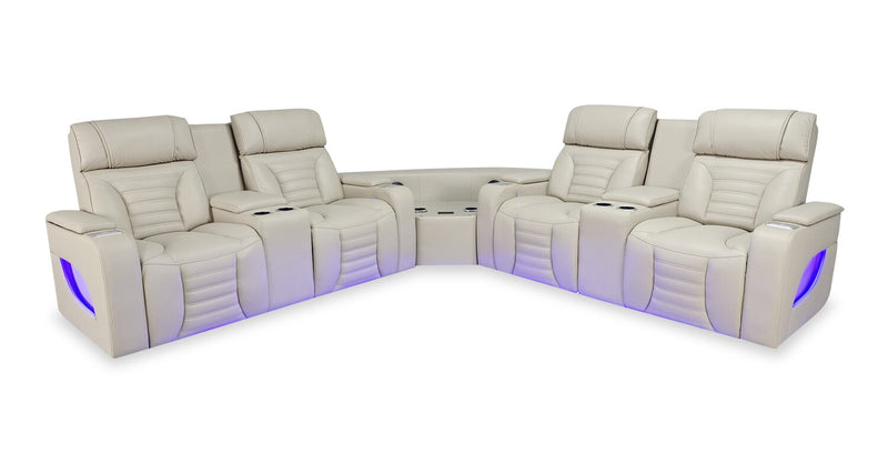Zen 3-Piece Apricot Faux Leather Power Reclining Massage Sectional with Two Refrigerator Consoles