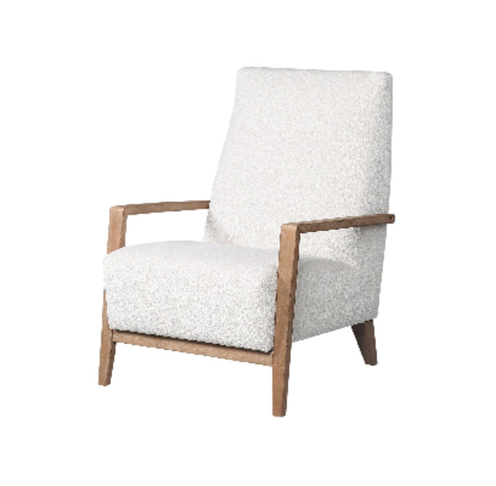 Adley 28\" Alabaster White Chenille Fabric Accent Chair with Wood Armrests and Legs