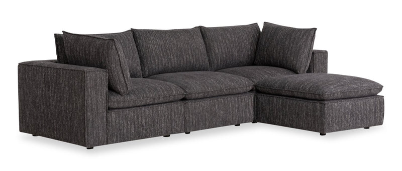 Fusion Modular 4-Piece Charcoal Grey Chenille Fabric Sectional with Feather Down Cushions and Ottoman