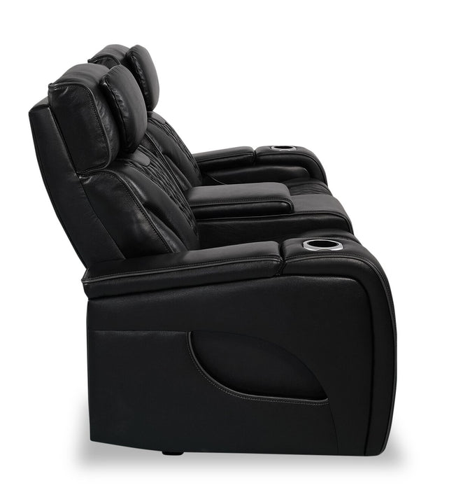 Elite Genuine Leather Power Reclining Loveseat with Massage Function - Black 