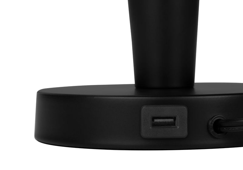 24\" Black Metal 2-Piece Set, with Two Table Lamps and USB Charging