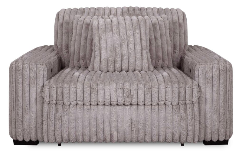 Stratus 59” Fog Grey Chenille Fabric Chair with Power Sliding Chaise and Two Accent Pillows