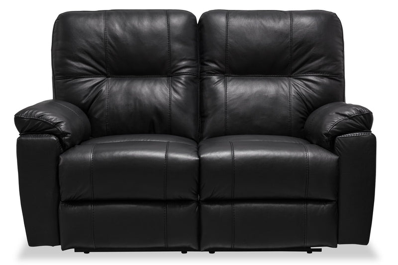 Canadian Made Dawson 64\" Genuine Leather Power Reclining Loveseat with USB Port and Accent Pillows – Black