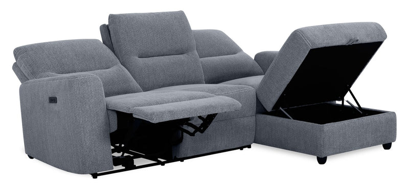 Meadow 2-Piece Right-Facing Charcoal Grey Chenille Fabric Power Reclining Sectional with Storage Chaise