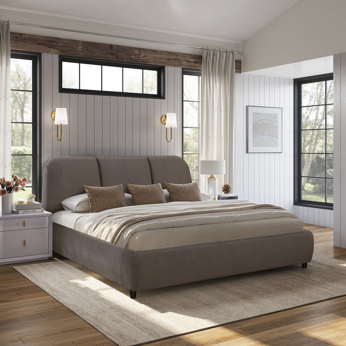 Mave Upholstered Platform Bed in Grey Velvet - King Size