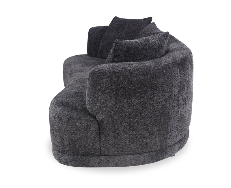 Moon 91\" Fabric Curved Sofa with Accent Pillows - Wooly Raven Black 