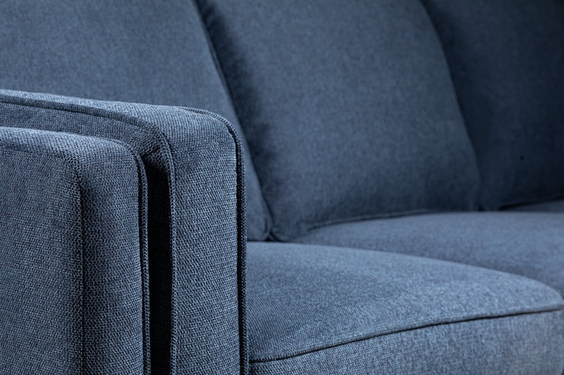 Kort & Co. Kassia 90.6\" Linen-Look Fabric Sofa with Wood Base and Legs - Blue 