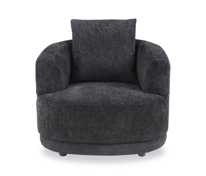 Moon 35.8\" Fabric Curved Chair with Accent Pillow - Wooly Raven Black 