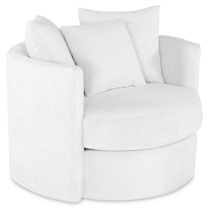 Made in Canada Midi 42\" Chenille Fabric Swivel Cuddler Accent Chair - Plush Heaven White 