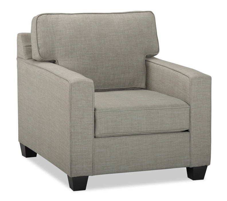Made in Canada Sawyer 35\" Linen-Look Fabric Chair with Reversible Cushions and Track Arms - Light Grey 