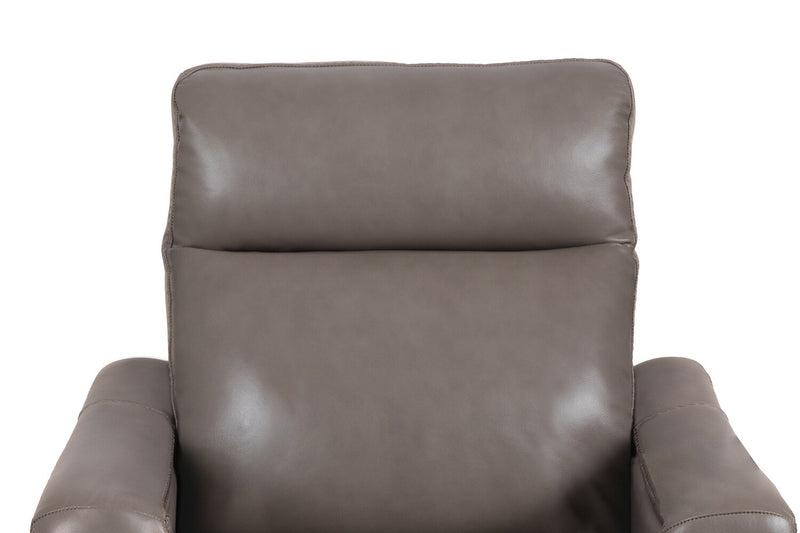 Natalie 32.5\" Grey Top-Grain Genuine Leather Pushback Reclining Chair with Wood Legs