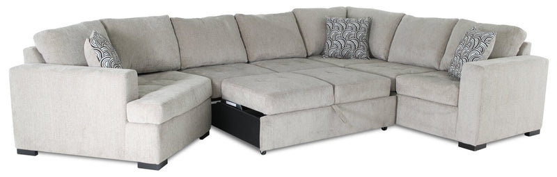 Legend 3-Piece Left-Facing Chenille Cuddler Sleeper Sectional - Platinum 