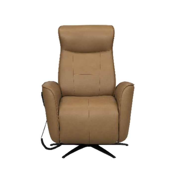 Serene 31\" Tan Genuine Leather Power Reclining Massage Chair with Power Headrest and Heated Seat
